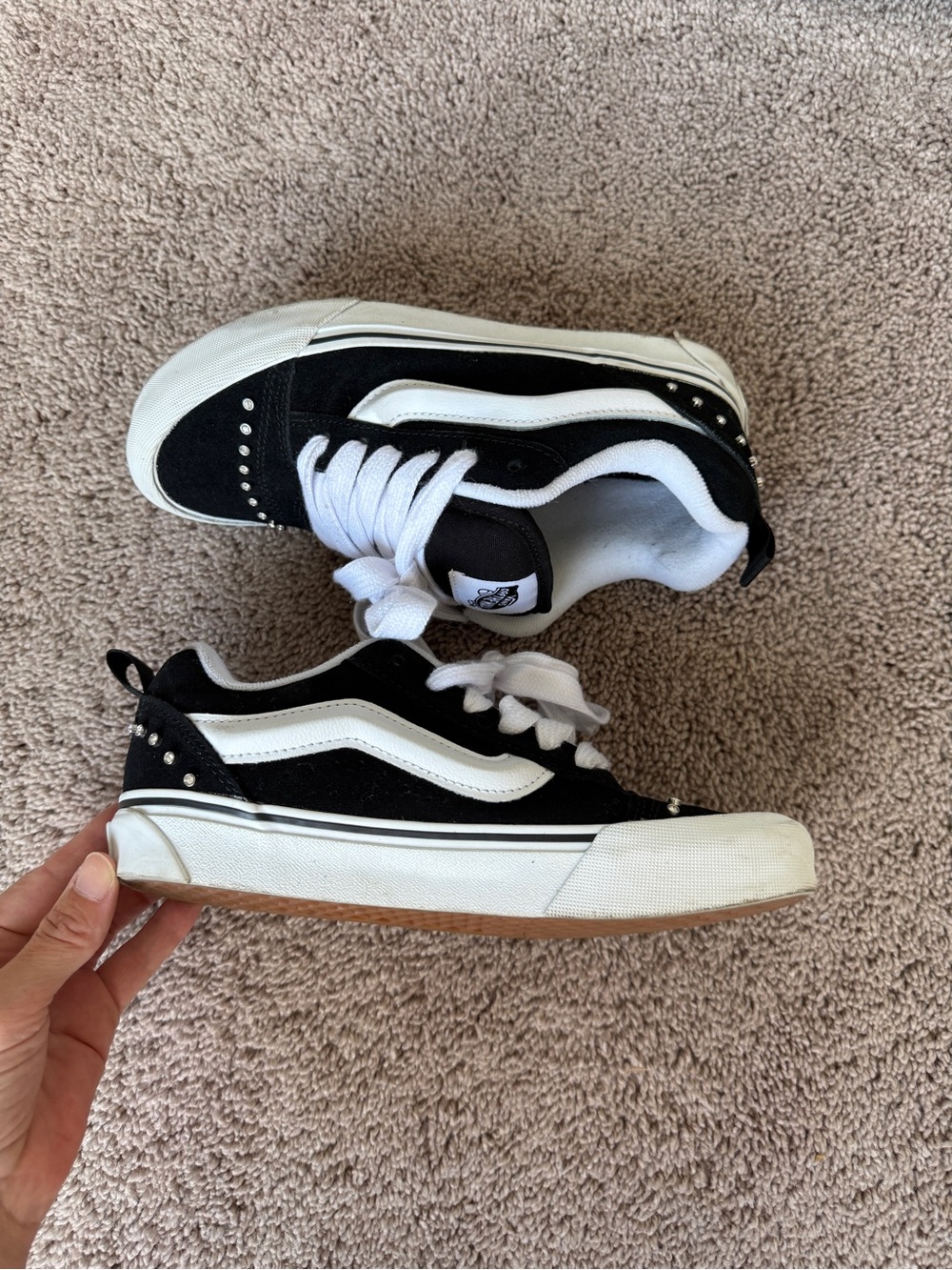 Vans Knu Skool Rhinestone chunky Black White Low-Top Sneakers with Stud Accents - Picture 2 of 13